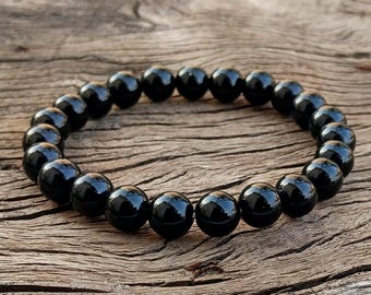 Black Onyx Beaded Bracelet: Reduce Stress, Enhance Self-Control 8mm Natural Stone Bracelet