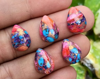 Pink Oyster Turquoise Cabochon: Pear Shape Mohave Gemstone Lot, 7x10mm to 20x30mm Sizes Available