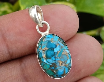Blue Copper Turquoise Pendant 925 Sterling Silver Bezel Setting Pendant Jewelry For Women