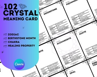 102 Crystal Meaning Cards: Printable Gemstone Guide (Digital Download)