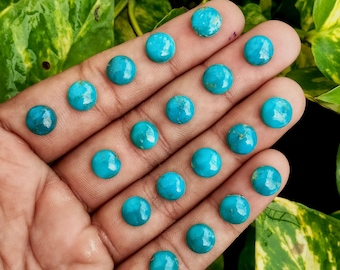 Cabochon di turchese Kingman da 8 mm: lotto di pietre preziose dell'Arizona con retro piatto e rotondo per forniture artigianali
