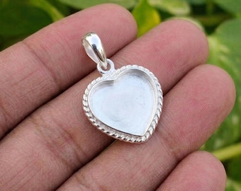 Handmade Pendant Bezel Setting, 925 Silver Pendant Blank Heart Shaped Mounting
