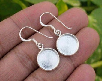 Handmade Earring Bezel Setting, 925 Silver Blank Round Earring Mounting Pair