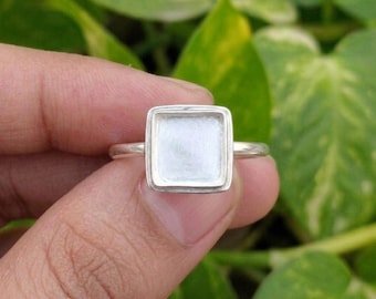 Handmade Ring Bezel Setting, 925 Sterling Silver Ring Blank Square Mounting