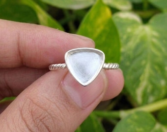Handmade Ring Bezel Setting, 925 Sterling Silver Ring Blank Triangle Mounting Twisted Band