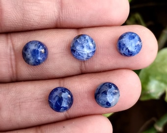 Natural Sodalite Gemstone: Round Flat Back Calibrated Gemstone, Size 5mm to 30mm