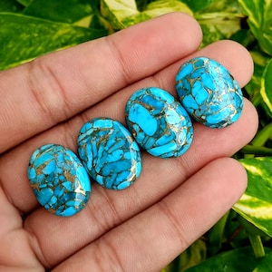 Blue Copper Turquoise Cabochon: Oval Mohave Gemstones for Jewelry Making