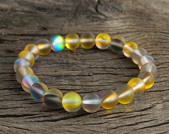 Mystic Aura Quartz Beaded Bracelet, 8mm Round Gemstone Bracelet (Multi Color)