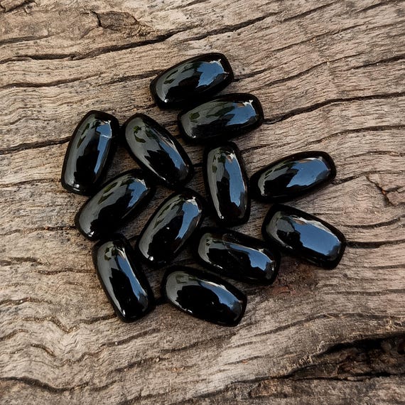 Natural Black Onyx Cabochon: Calibrated Cushion Gemstone Lot, Jewelry Making