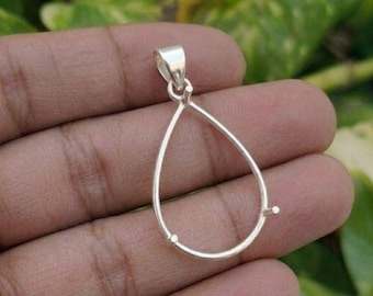 Handmade Pendant Prong Setting, 925 Silver Pendant Blank Pear Mounting