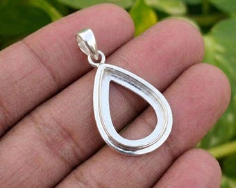 Handmade Pendant Bezel Setting, 925 Silver Pendant Blank Pear Mounting