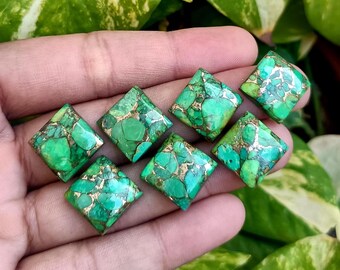 Green Copper Turquoise Cabochon: Square Gemstone for Jewelry Making (8mm-20mm Size Available)