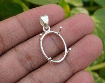 Handmade Pendant Prong Setting, 925 Silver Pendant Blank Oval Mounting