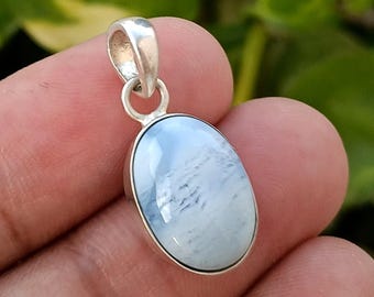 Natural Blue Opal Pendant 925 Sterling Silver Bezel Setting Pendant Jewelry