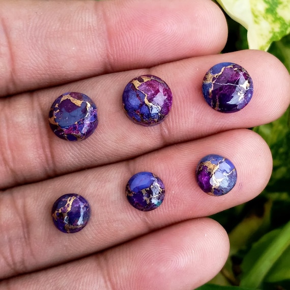 Purple Copper Turquoise Cabochon: Round Flat Back Calibrated Gemstone 4mm to 20mm