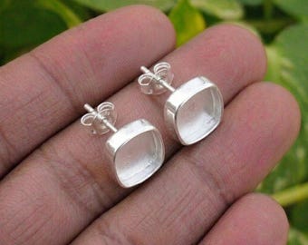 Handmade Bezel Stud Earring Setting, 925 Silver Blank Cushion Stud Mounting
