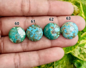 15mm Tibetan Turquoise Cabochon, Round Flat Back Gemstone For Jewelry Making