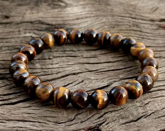 Bracelet en perles d'oeil de tigre, calme, force et protection Bracelet en pierres naturelles de 8 mm