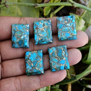 Lote de cabujones de turquesa azul cobre: piedras preciosas rectangulares con parte posterior plana, 5 x 7 mm - 15 x 20 mm
