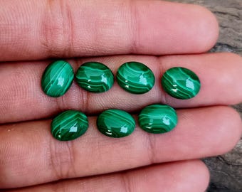 Natural Green Malachite Oval Cabochons: Calibrated Gemstone Lot (4x6mm to 13x18mm)