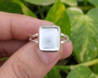 Handmade Ring Bezel Setting, 925 Sterling Silver Ring Blank Rectangle Mounting