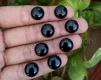 Cabujón de ónix negro: piedra preciosa redonda con base plana para joyería (tamaños disponibles de 3 mm a 20 mm)