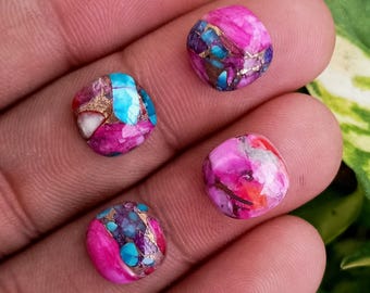 Pink Spiny Oyster Turquoise Cabochon: Pink Dahlia Cushion Gemstone for Jewelry 8mm-20mm Size Available