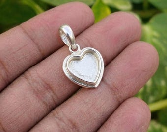 Handmade Pendant Bezel Setting, 925 Silver Pendant Blank Heart Shaped Mounting
