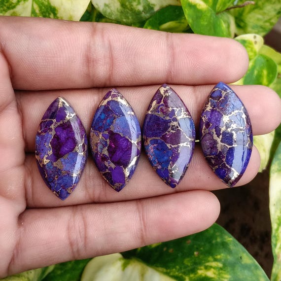 Purple Copper Turquoise Marquise Cabochon Gemstone, Flat Back