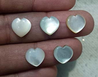 Natural Mother of Pearl Heart Cabochon: Calibrated Gemstone 8mm-20mm for Jewelry Making