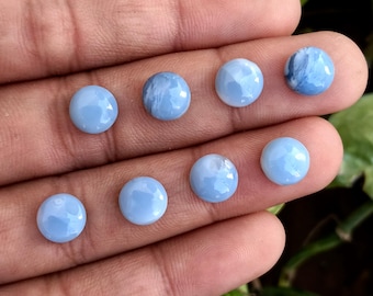 Natural Blue Opal Cabochon: Round Flat Back Gemstone for Jewelry Making, 6mm to 15mm
