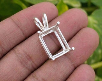 Handmade Pendant Prong Setting, 925 Silver Pendant Blank Rectangle Mounting