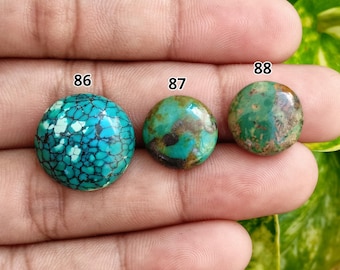 Natural Tibetan Turquoise Round Cabochons Flat Back Smooth Loose Gemstones For Making Handmade Jewelry