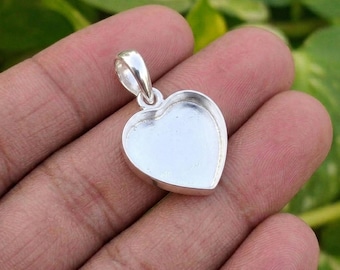 Handmade Pendant Bezel Setting, 925 Silver Pendant Blank Heart Shaped Mounting