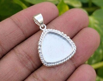 Handmade Pendant Bezel Setting, 925 Silver Pendant Blank Triangle Mounting
