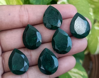 Dyed Emerald Beryl Pear Faceted Calibrated Cabochon Flat Back Gemstone Lot For Handmade Jewelry Size Available 8x10mm to 15x20mm
