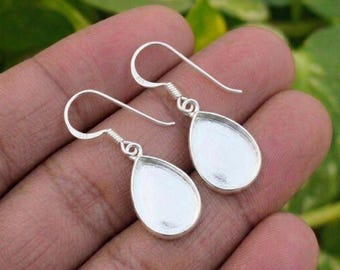 Handmade Bezel Earring Setting, 925 Silver Earring Blank Pear Mounting Pair