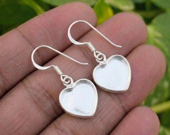 Handmade Bezel Earring Setting, 925 Silver Blank Heart Earring Mounting Pair