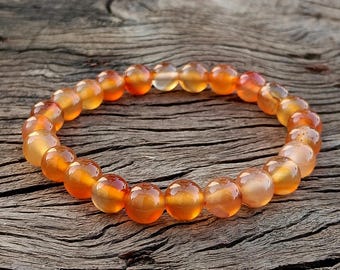 Carnelian Beaded Bracelet : Boosts Motivation, and Creativity 8mm Natural Stone Jewelry