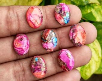Pink Spiny Oyster Turquoise Oval Cabochon, Flat Back Gemstone Lot for Jewelry Making
