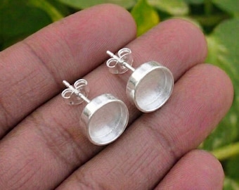 Handmade Bezel Stud Earring Setting, 925 Silver Blank Round Stud Mounting