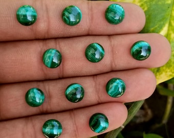 Natural Malachite Round Cabochons: Green Gemstone Lot (4mm-15mm)