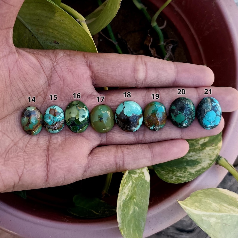 Natural Tibetan Turquoise Oval Cabochons Flat Back Smooth Loose ...