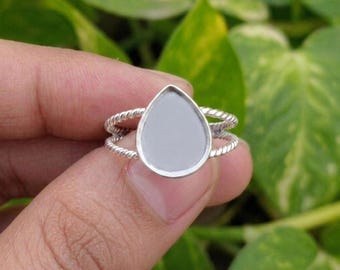 Handmade Ring Bezel Setting, 925 Sterling Silver Ring Blank Pear Mounting, Twisted Band