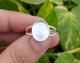 Handmade Ring Bezel Setting, 925 Sterling Silver Ring Blank Oval Mounting, Twisted Band