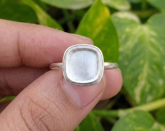 Handmade Ring Bezel Setting, 925 Sterling Silver Ring Blank Cushion Shaped Mounting