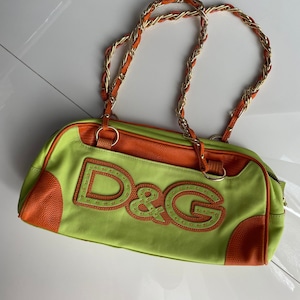 D&g leather bag dolce gabbana bag leather 2000s y2k green orange baguette