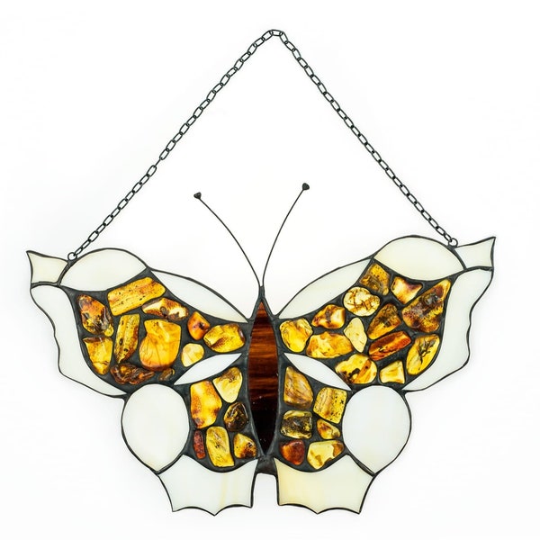 Butterfly made of amber and stained glass