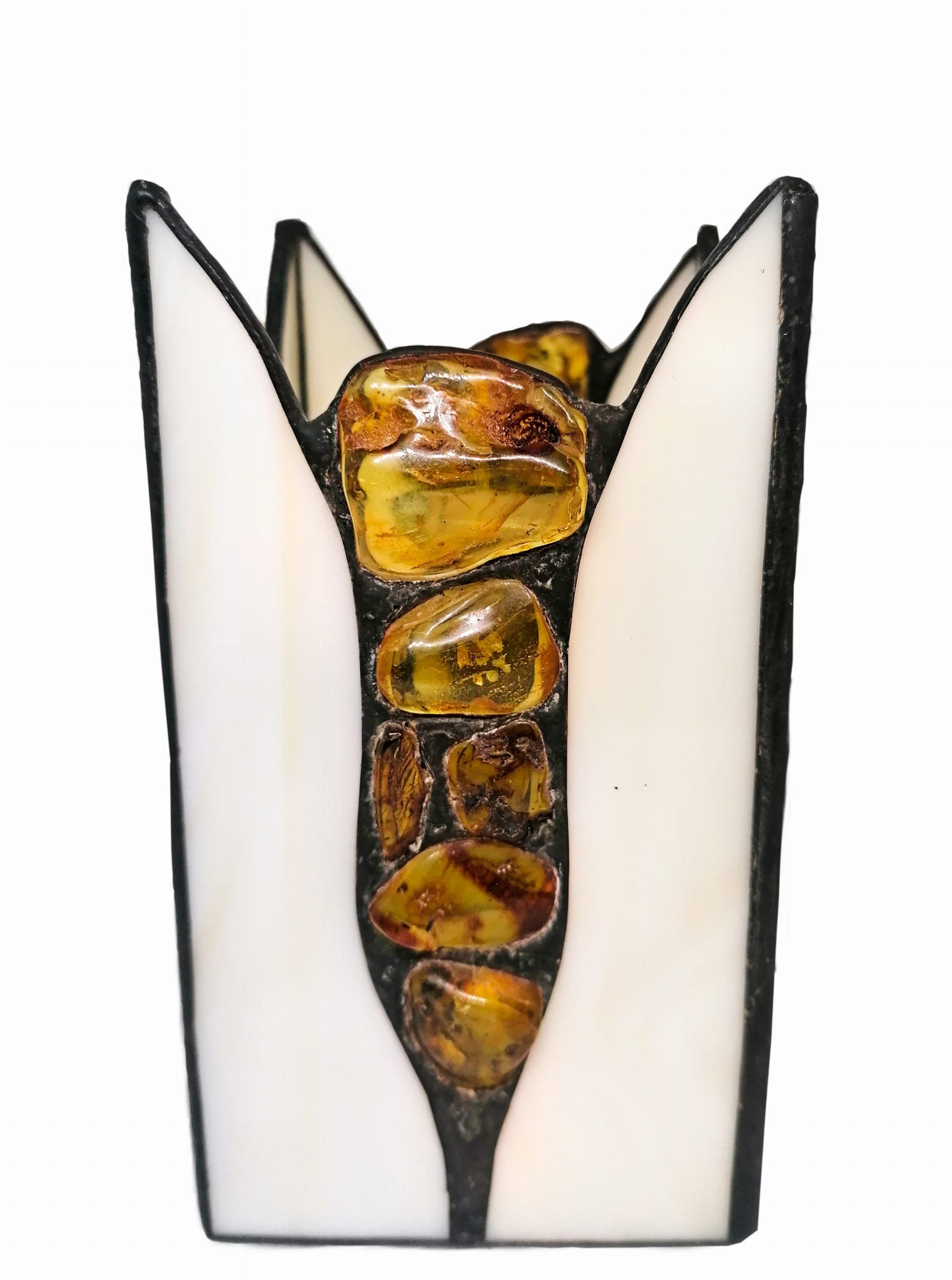Photophore Élégant en Verre Ambré, Design Mosaïque sur Pied - Idéal