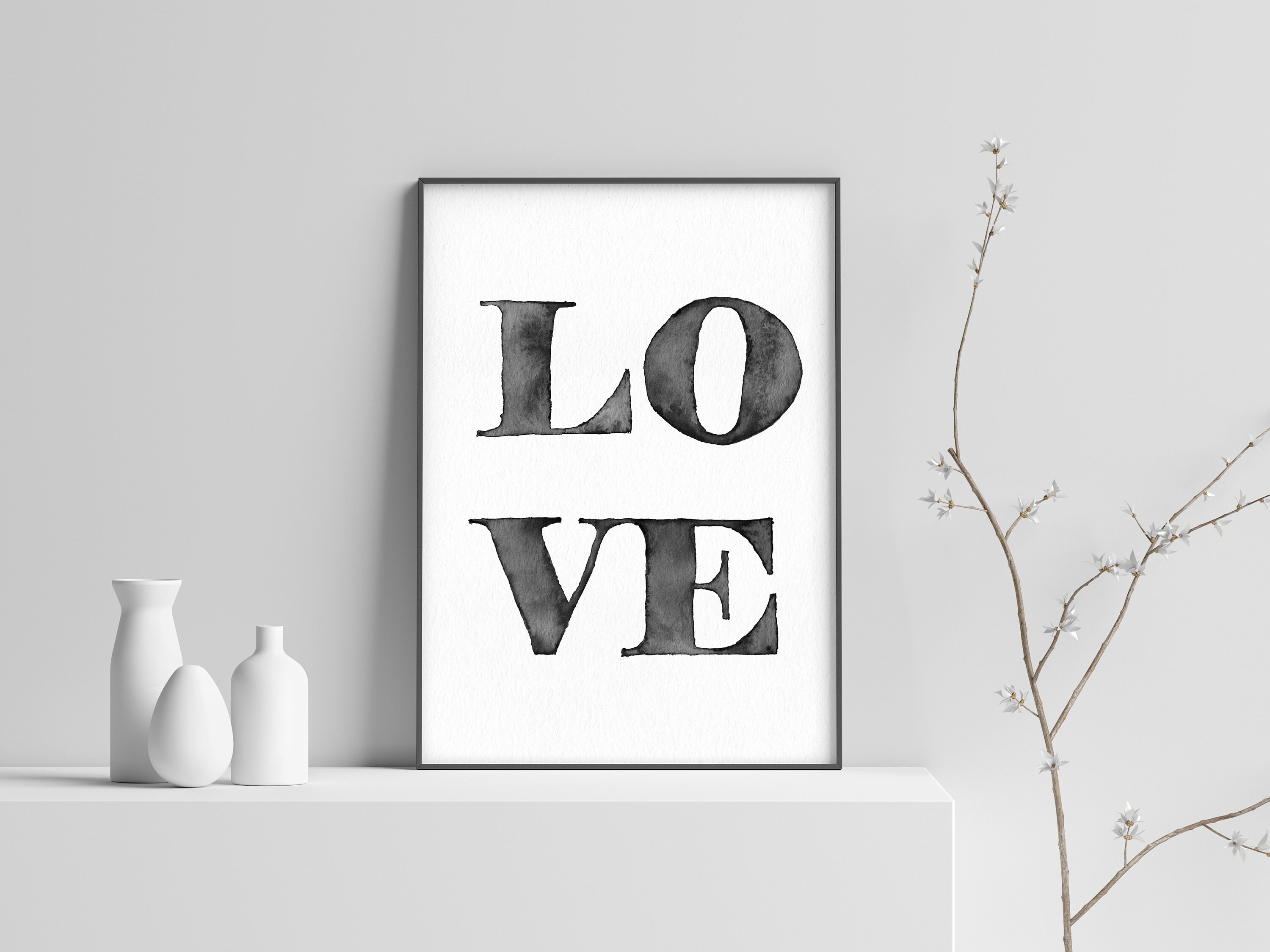 Black and White love printable wall art Watercolor love Etsy